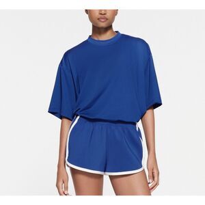 SKIMS Women's Oversized Track Mesh T-Shirt Size 3X Blue Crew Neck Short‎ Sleeve